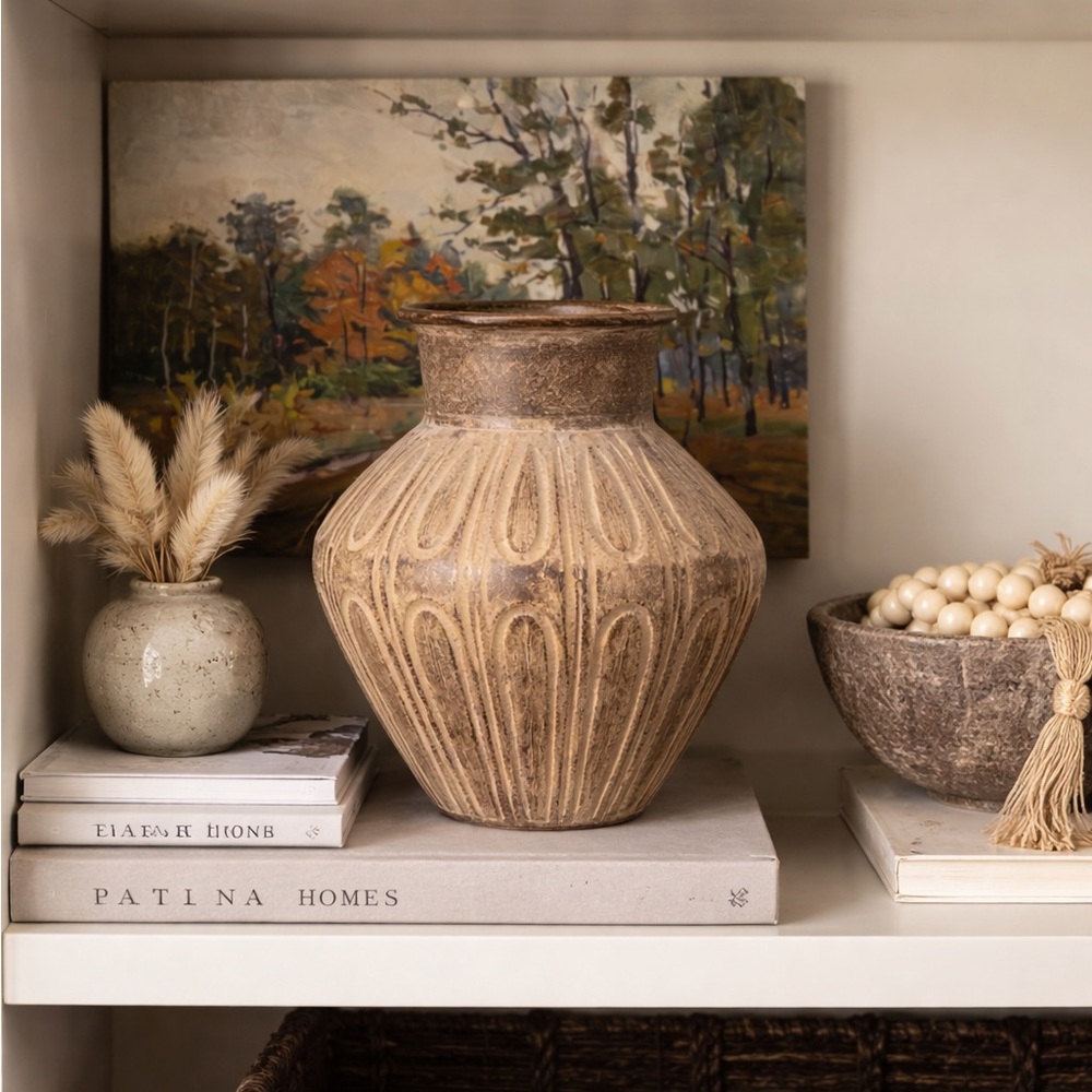 Earthenware Neutral Tan Ceramic Decorative Vase